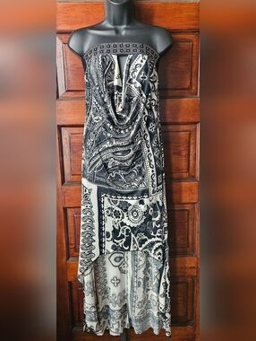 NWT, Dots, Bandeau Dress, Keyhole, Waterfall Silhouette, Black & White